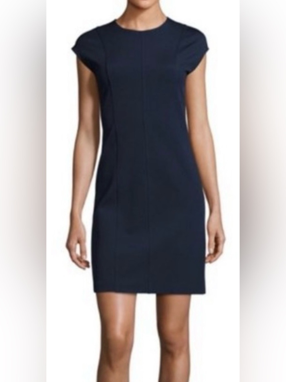 Theory Navy Cap-Sleeve Mini Sheath Dress